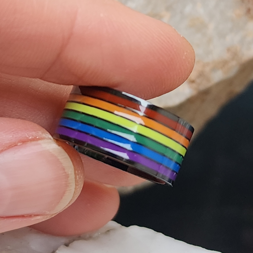 Black Rhodium Ring Rainbow Jewelry Hand Enameled Artisan Hypoallergenic